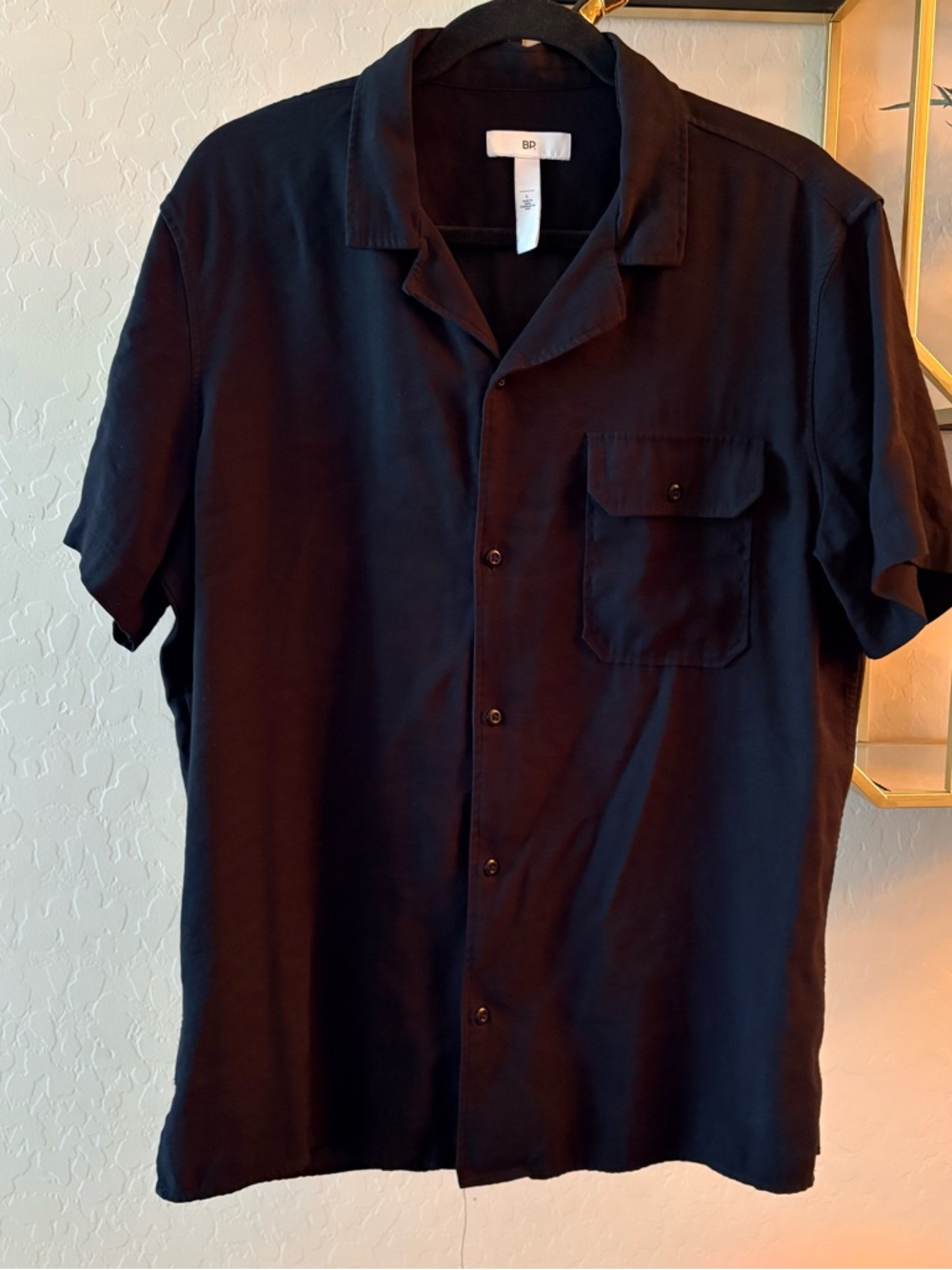 bp Black Short Sleeve Button Down Camp Collar Shirt size large L